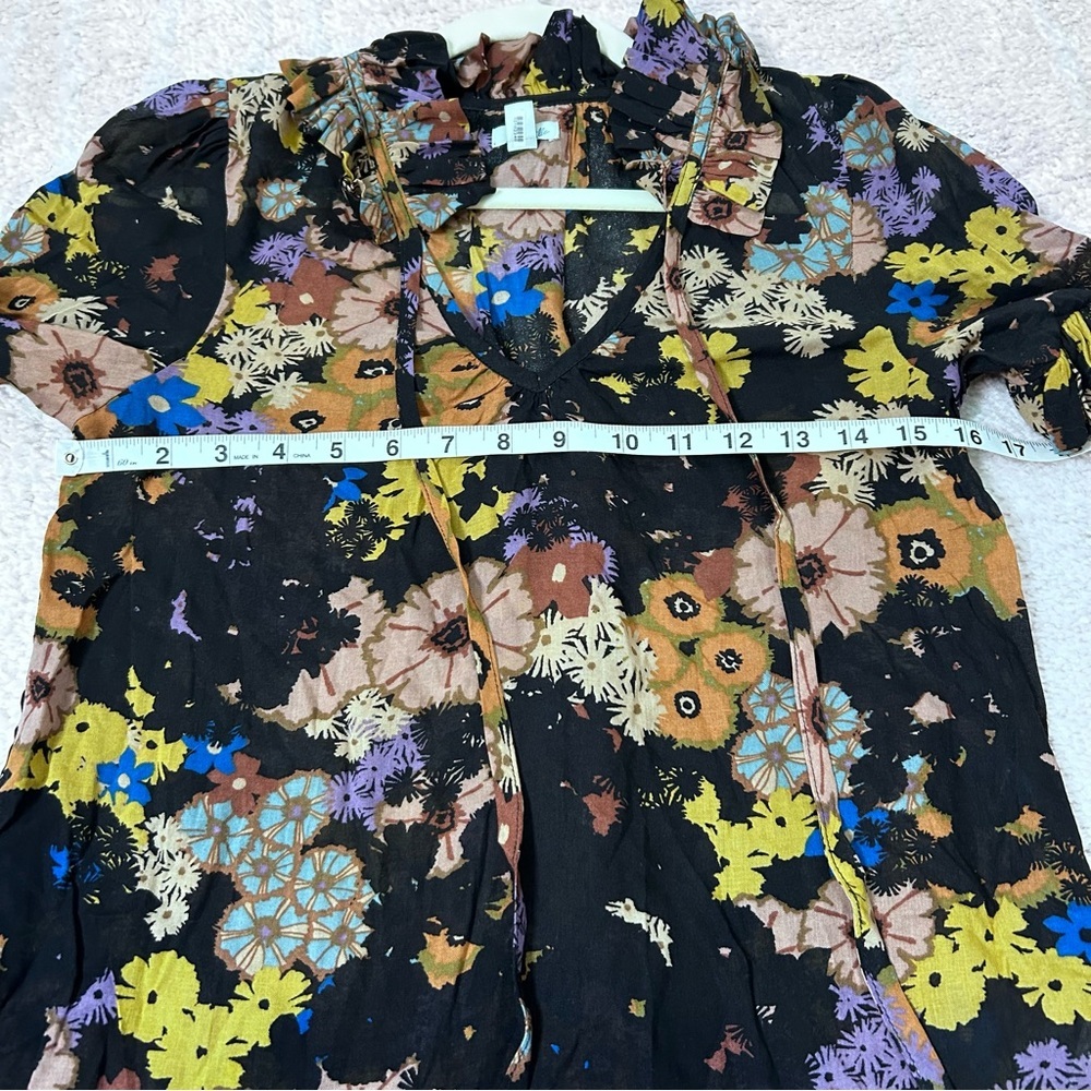 Odille Multicolor Dark Floral Ruffle Blouse Top Size 2 Office Spring Bohemian - Picture 7 of 11